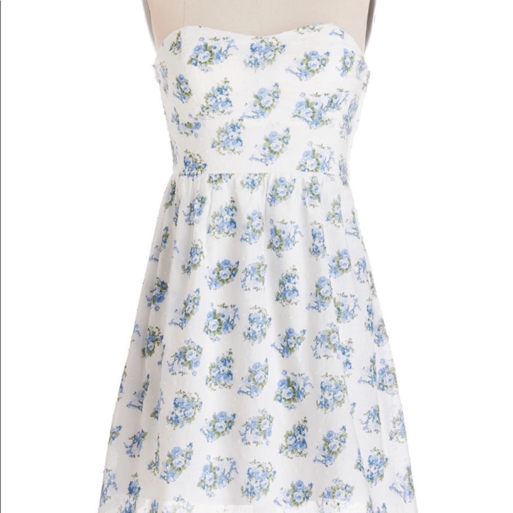 Blue floral strapless sun dress